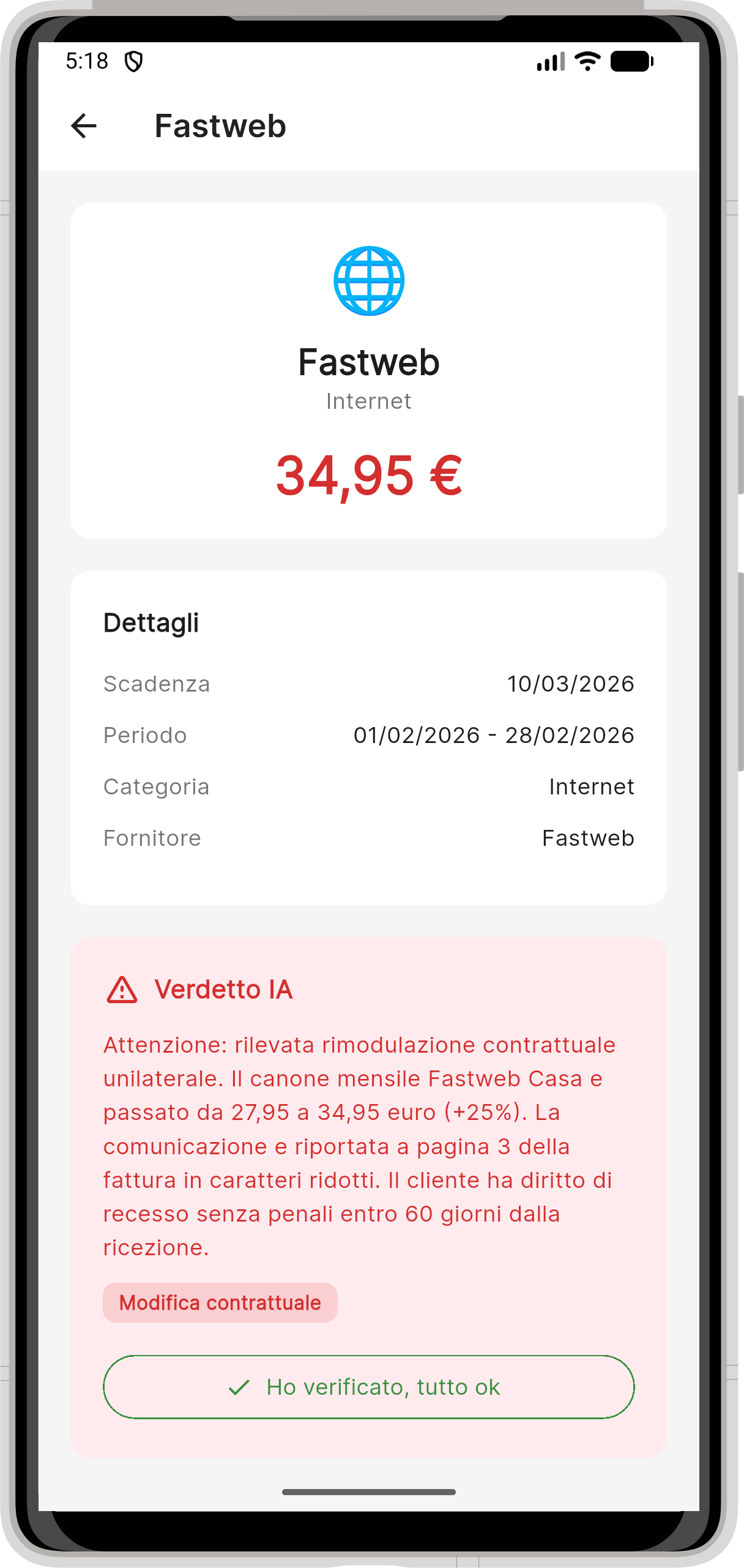 Dettaglio con verdetto IA