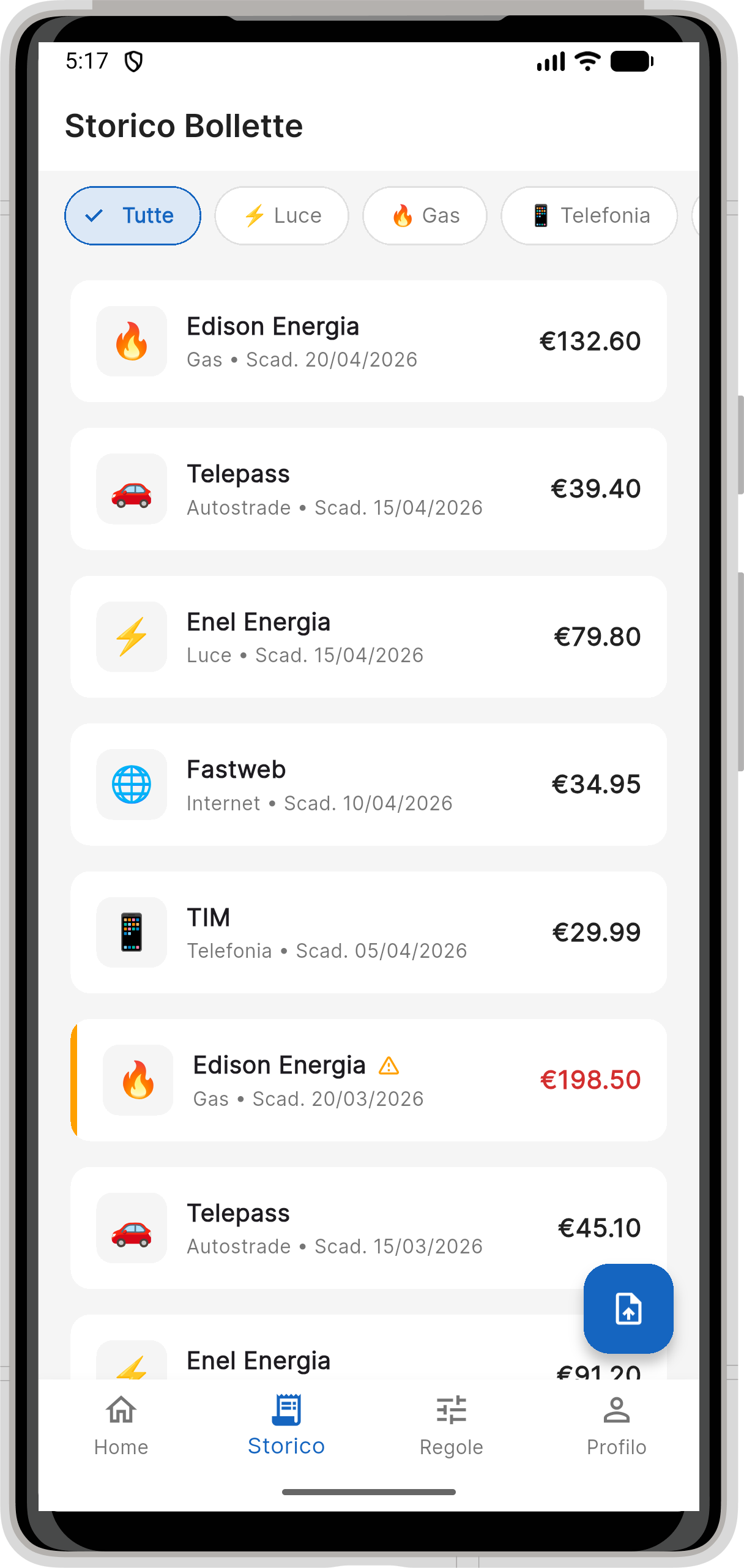 Storico bollette